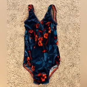 Floral Velvet Bodysuit - Blue and Red